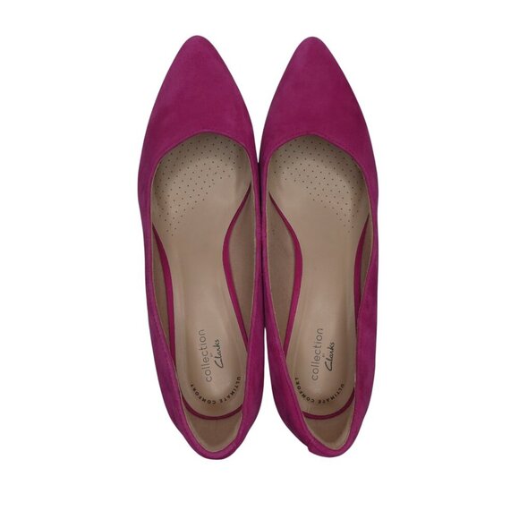 Clarks Shondrah Ruby Hot Pink Suede Kitten Heel Pumps Womens 9.5 Wide - Picture 7 of 13